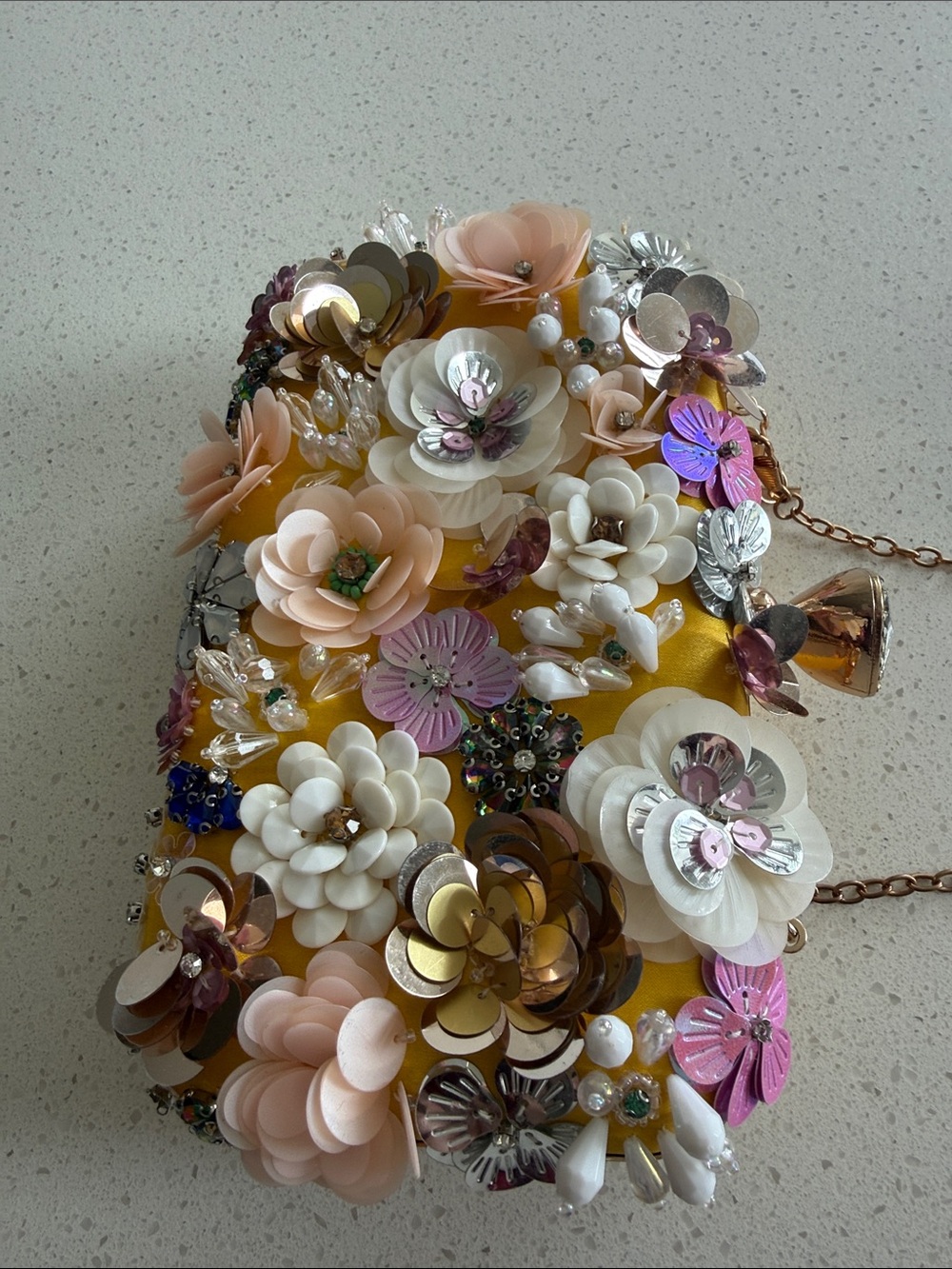 bebe Clutch Shoulder Bag Small purse Yellow Floral Top-Handle with Flowers - Picture 11 of 11